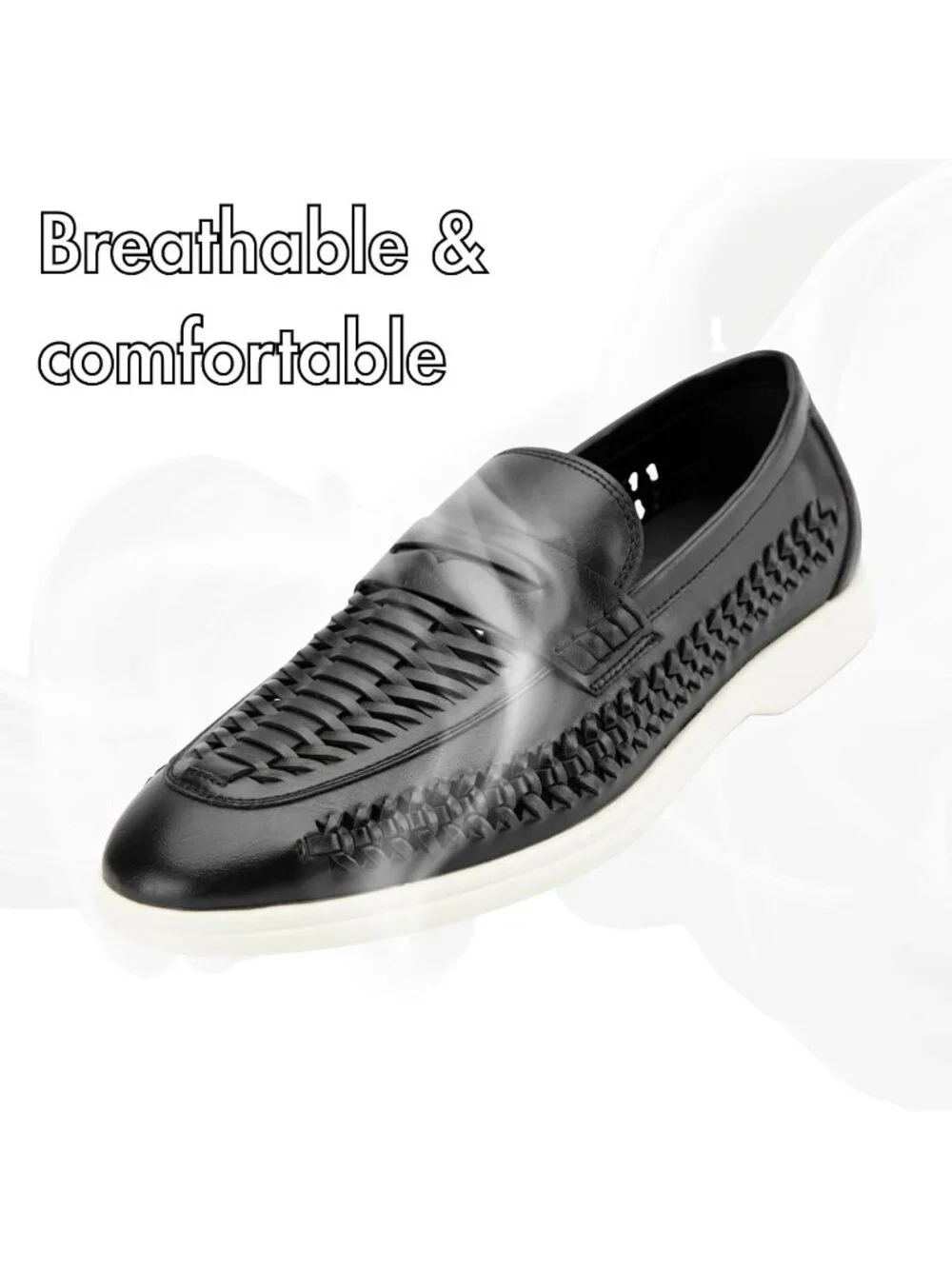 🆕Men's All Bkack Leather Loafers Slip-On Moccasins Dress Shoes Lightweight